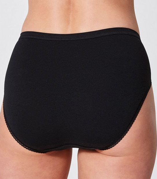 Cotton and Lace High Cut Briefs - Black