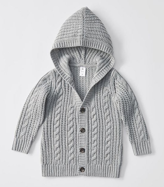 Hooded Cable Knit Cardigan - Grey