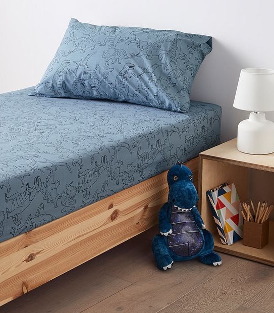 Stonewash Printed Fitted Sheet & Pillowcase Set - Dino Riley