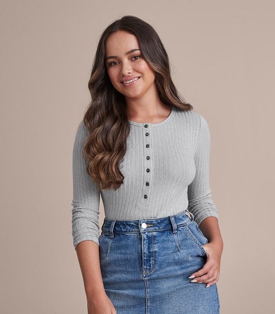 Dannii Minogue Petites Henley Knit Long Sleeve T-Shirt