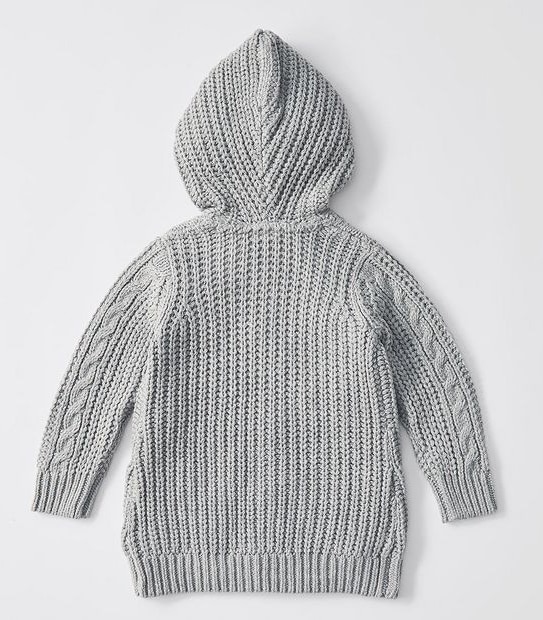 Hooded Cable Knit Cardigan - Grey