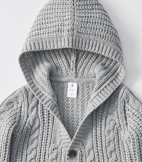 Hooded Cable Knit Cardigan - Grey