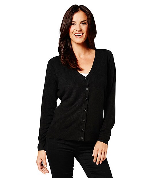 Cashmere Feel V-Neck Cardigan - Black