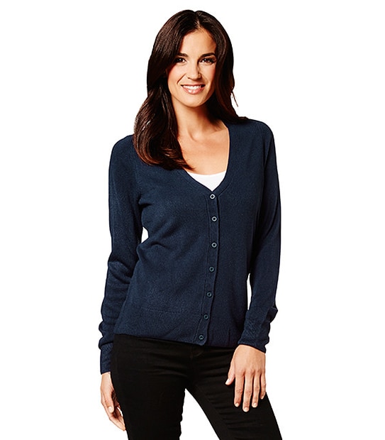 Cashmere Feel V-Neck Cardigan - Navy