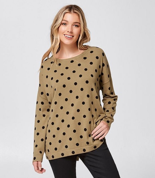 Oversized Boatneck Jumper - Brown/Black Spot