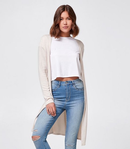Lily Loves Cut and Sew Longline Cardigan - Oatmeal Brown
