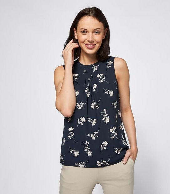 Preview Stand Collar Pleat Front Shell Top
