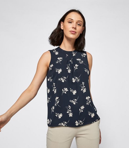 Preview Stand Collar Pleat Front Shell Top