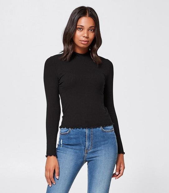 Lily Loves High Neck Ribbed T-Shirt - Black
