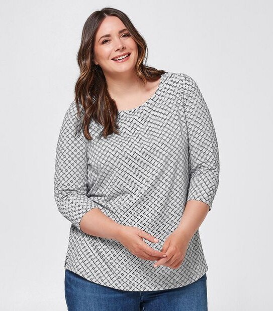 Belle Curve Boat Neck Top - Grey/Black Spot
