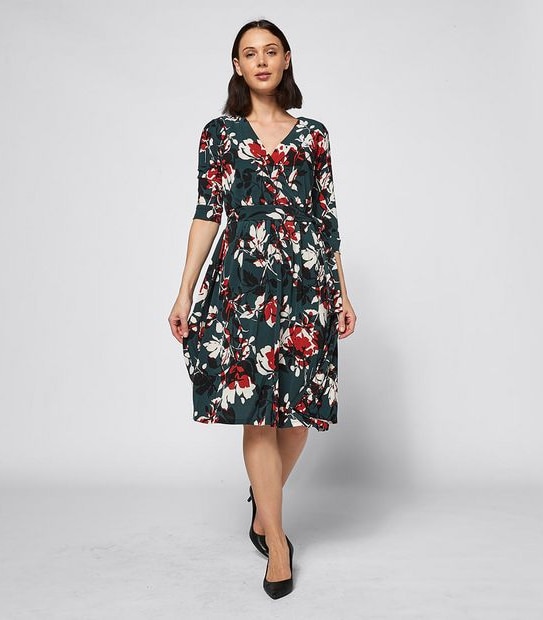 Preview 3/4 Sleeve Knit Wrap Dress