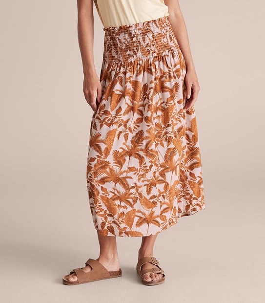 Shirred Waist Midi Skirt