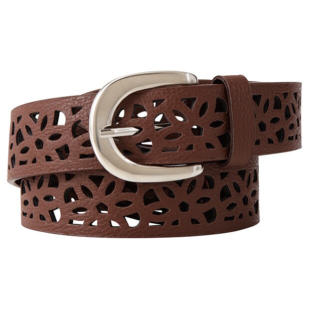 Ladies' Leather-Look Perforated Floral Belt - Brown Ladies' Leather-Look Perforated Floral Belt - Brown