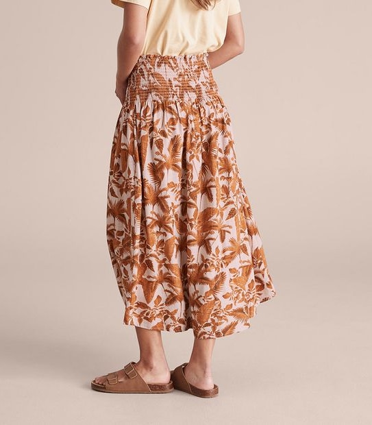 Shirred Waist Midi Skirt