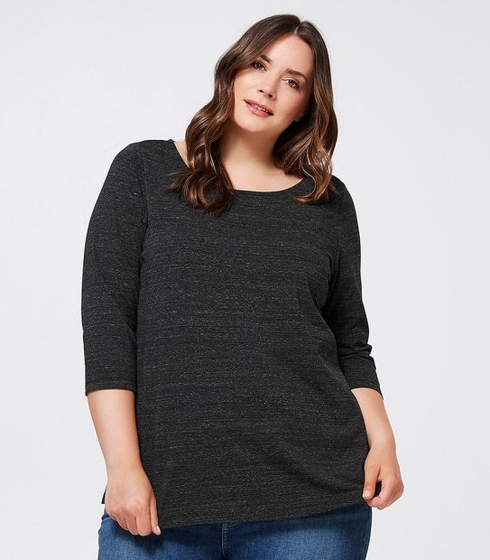 Belle Curve Boat Neck Top - Charcoal Marle