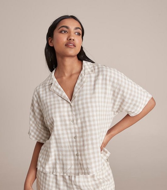 Linen Blend 7/8 Pant and Shirt Sleep Pyjama Set