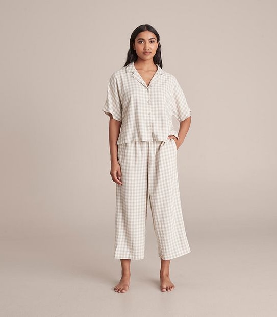 Linen Blend 7/8 Pant and Shirt Sleep Pyjama Set
