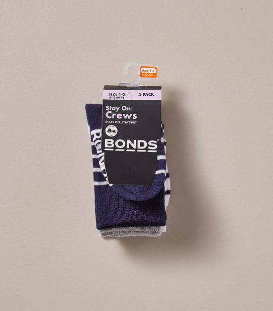 3 Pack Bonds Baby Stay On Crew Socks