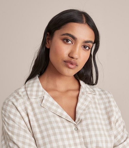 Linen Blend 7/8 Pant and Shirt Sleep Pyjama Set