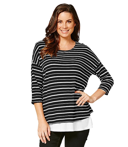 Maternity Layered Nursing Top - Black/ White