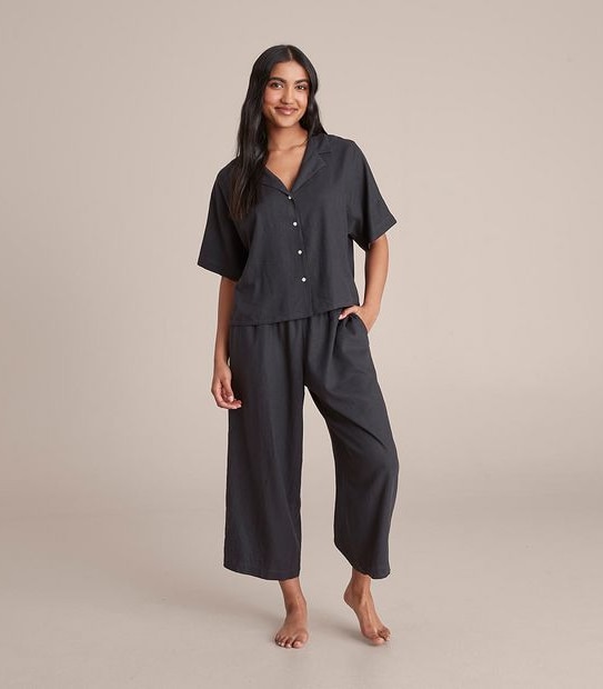 Linen Blend 7/8 Pant and Shirt Sleep Pyjama Set