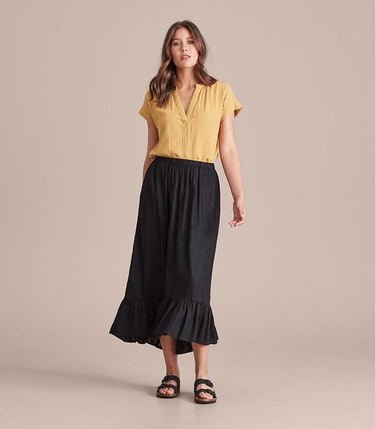 Linen Blend Tiered Midi Skirt
