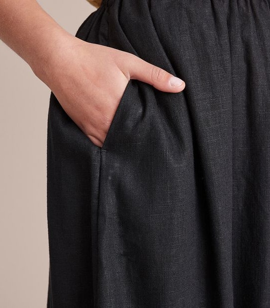 Linen Blend Tiered Midi Skirt