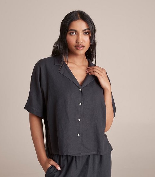 Linen Blend 7/8 Pant and Shirt Sleep Pyjama Set
