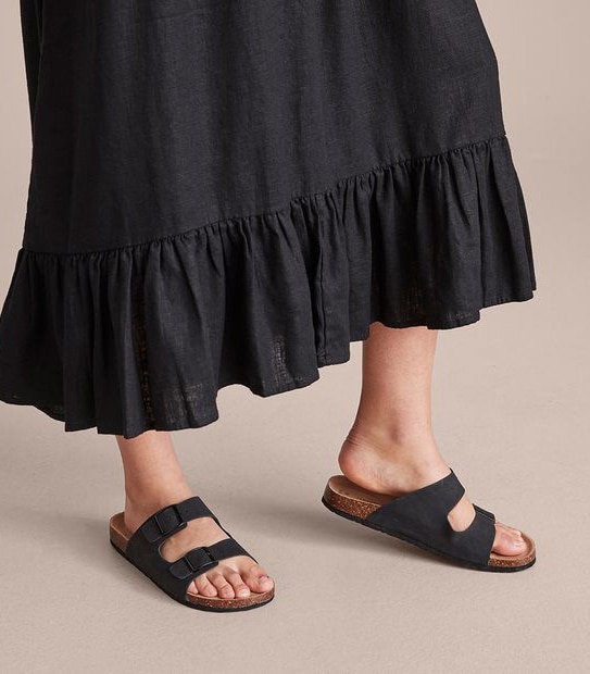 Linen Blend Tiered Midi Skirt