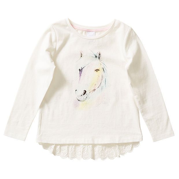 Long Sleeve Horse Print Lace Back T-Shirt Long Sleeve Horse Print Lace Back T-Shirt