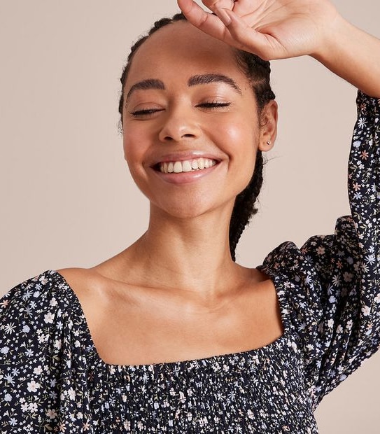 Lily Loves Puff Sleeve Shirred Bodice Blouse