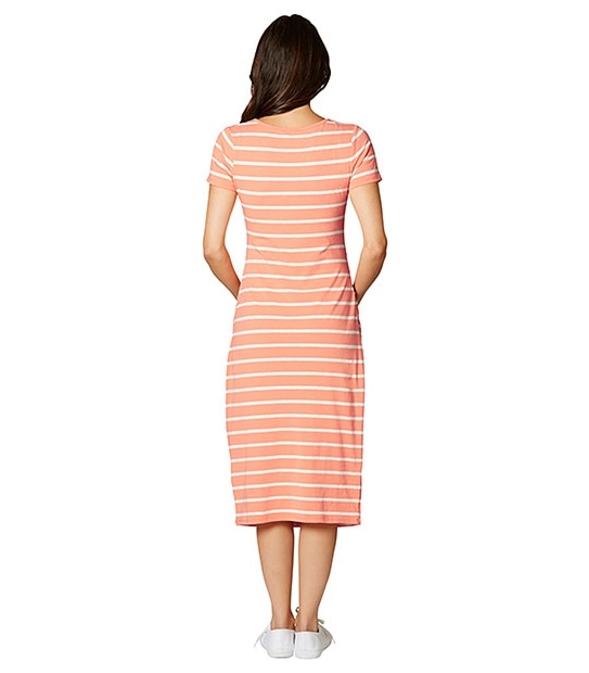Maternity Bodycon Dress - Salmon / Grey 2 of 4