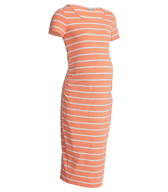Maternity Bodycon Dress - Salmon / Grey 3 of 4
