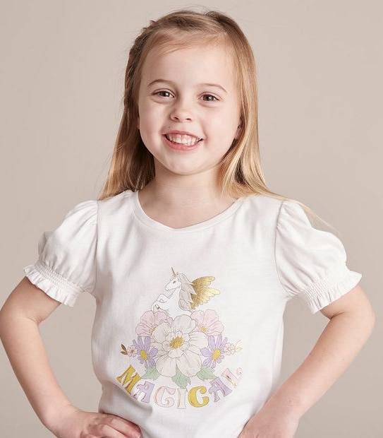 Metallic Shirred Sleeve Unicorn T-shirt