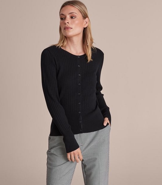 Preview Long Sleeve Crew Neck Rib Cardigan