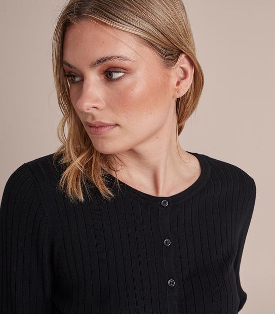 Preview Long Sleeve Crew Neck Rib Cardigan