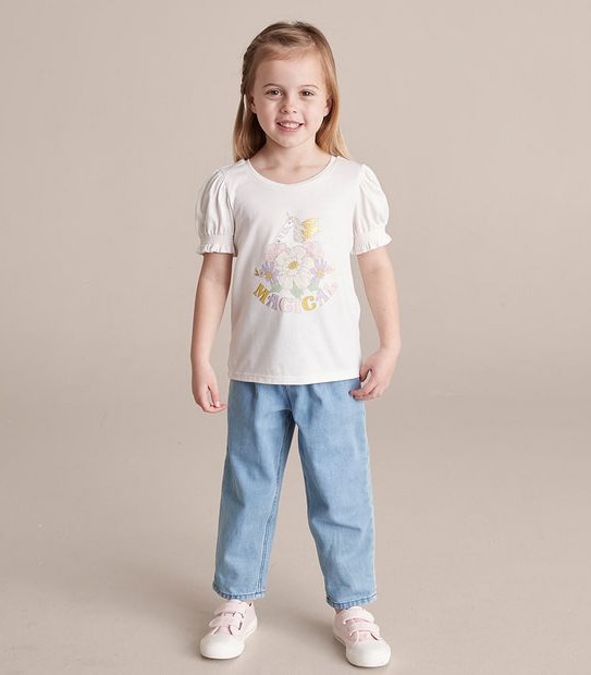 Metallic Shirred Sleeve Unicorn T-shirt