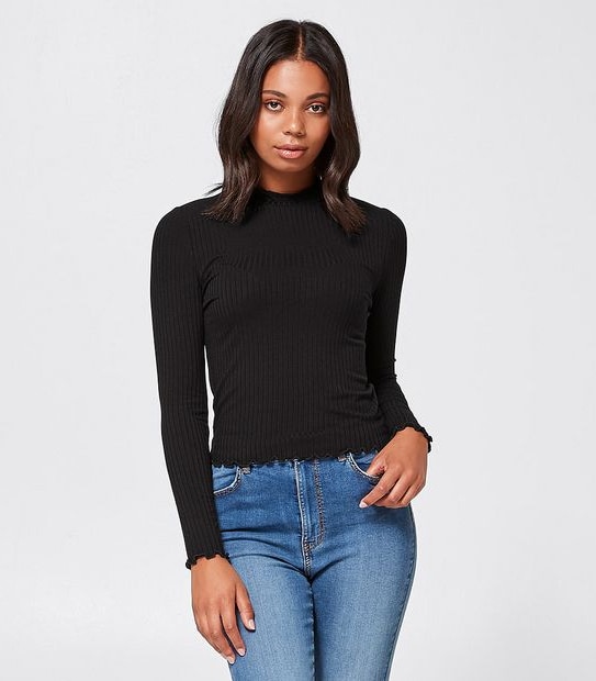 Lily Loves High Neck Ribbed T-Shirt - Black