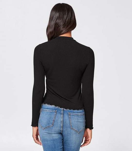 Lily Loves High Neck Ribbed T-Shirt - Black