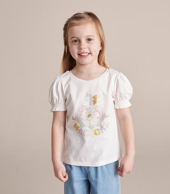Metallic Shirred Sleeve Unicorn T-shirt