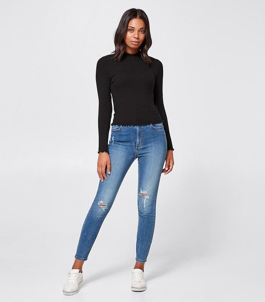 Lily Loves High Neck Ribbed T-Shirt - Black