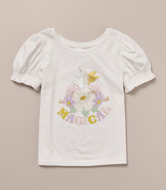 Metallic Shirred Sleeve Unicorn T-shirt
