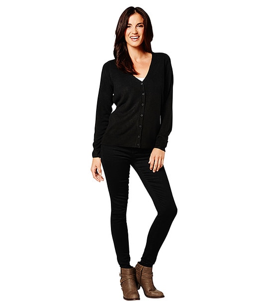Cashmere Feel V-Neck Cardigan - Black