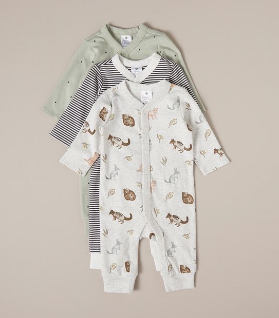 3 Pack Baby Organic Cotton Snap Coveralls