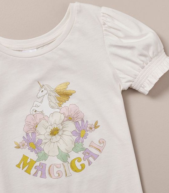 Metallic Shirred Sleeve Unicorn T-shirt