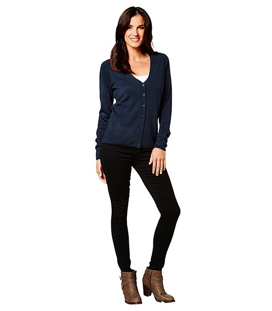 Cashmere Feel V-Neck Cardigan - Navy