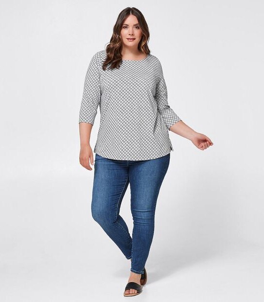 Belle Curve Boat Neck Top - Grey/Black Spot