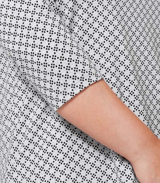 Belle Curve Boat Neck Top - Grey/Black Spot