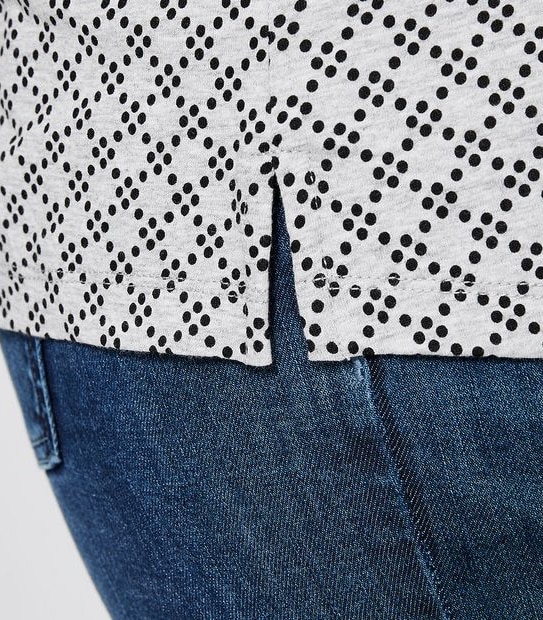 Belle Curve Boat Neck Top - Grey/Black Spot