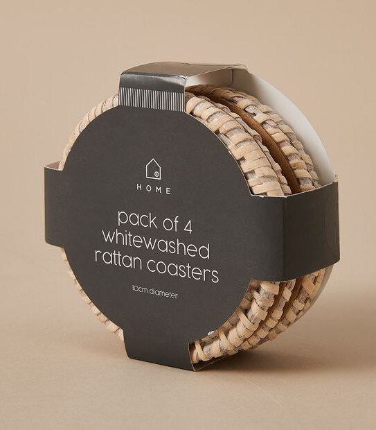 4 Pack White Washed Rattan Coasters